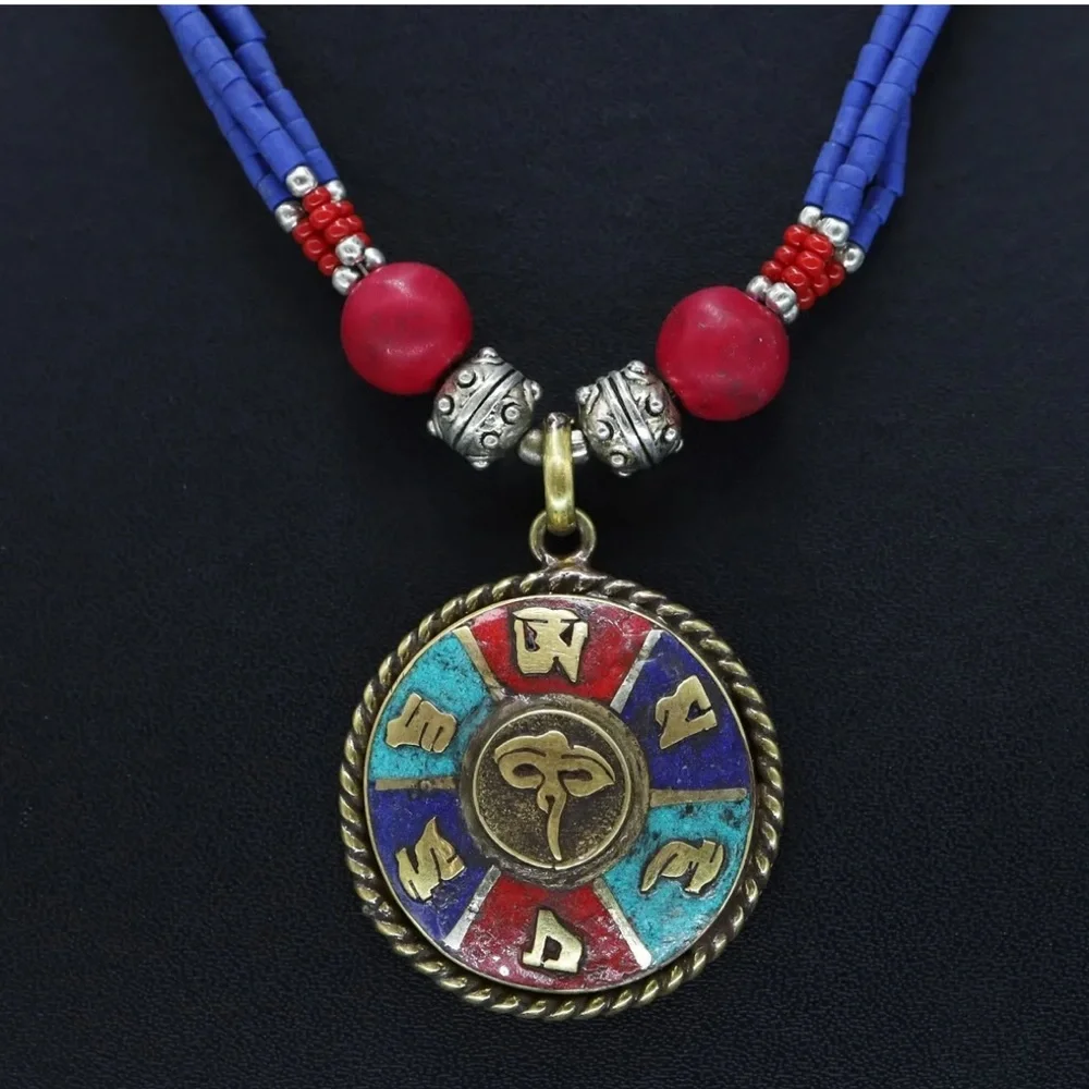 Tibetan silver Lapis, turquoise and coral Nepali necklace